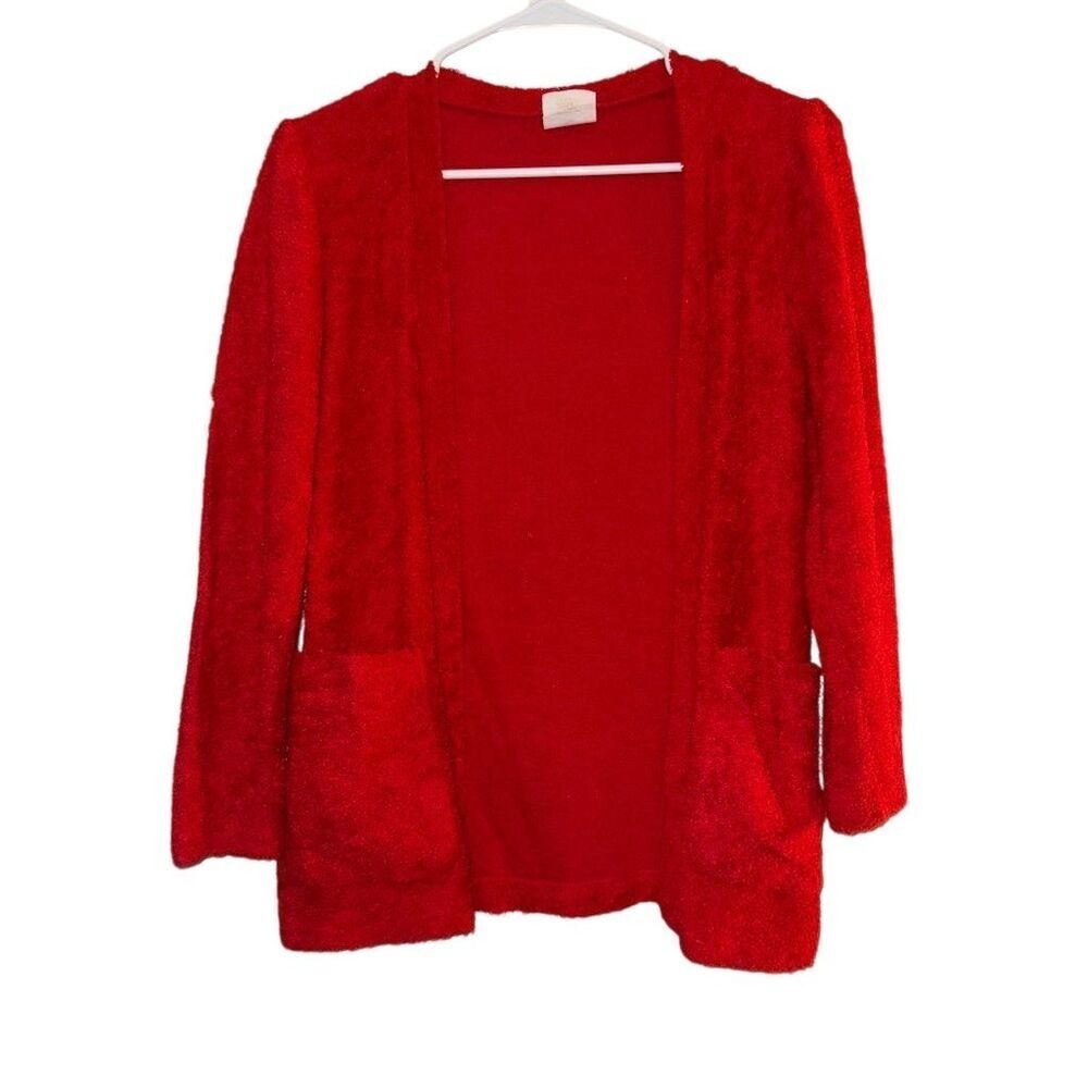 Vintage Union Made Red Chenille Open Front Cardigan Sweater Women's‎ Size 8